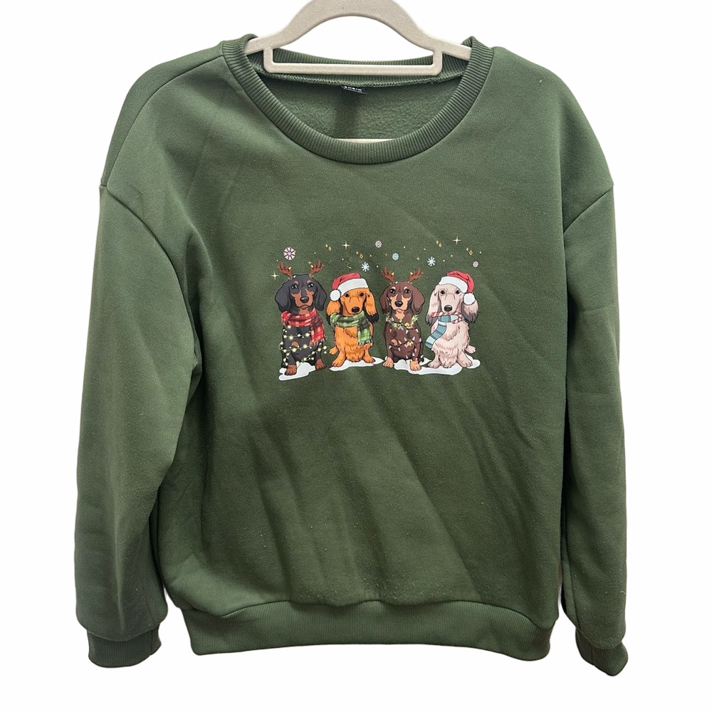 SHEIN Green Holiday Puppies Sweater Size Small